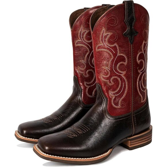 Women Square Toe Western Boots Wide Calf Cowgirl Boots Pull On Embroidered Red - Picture 5 of 9